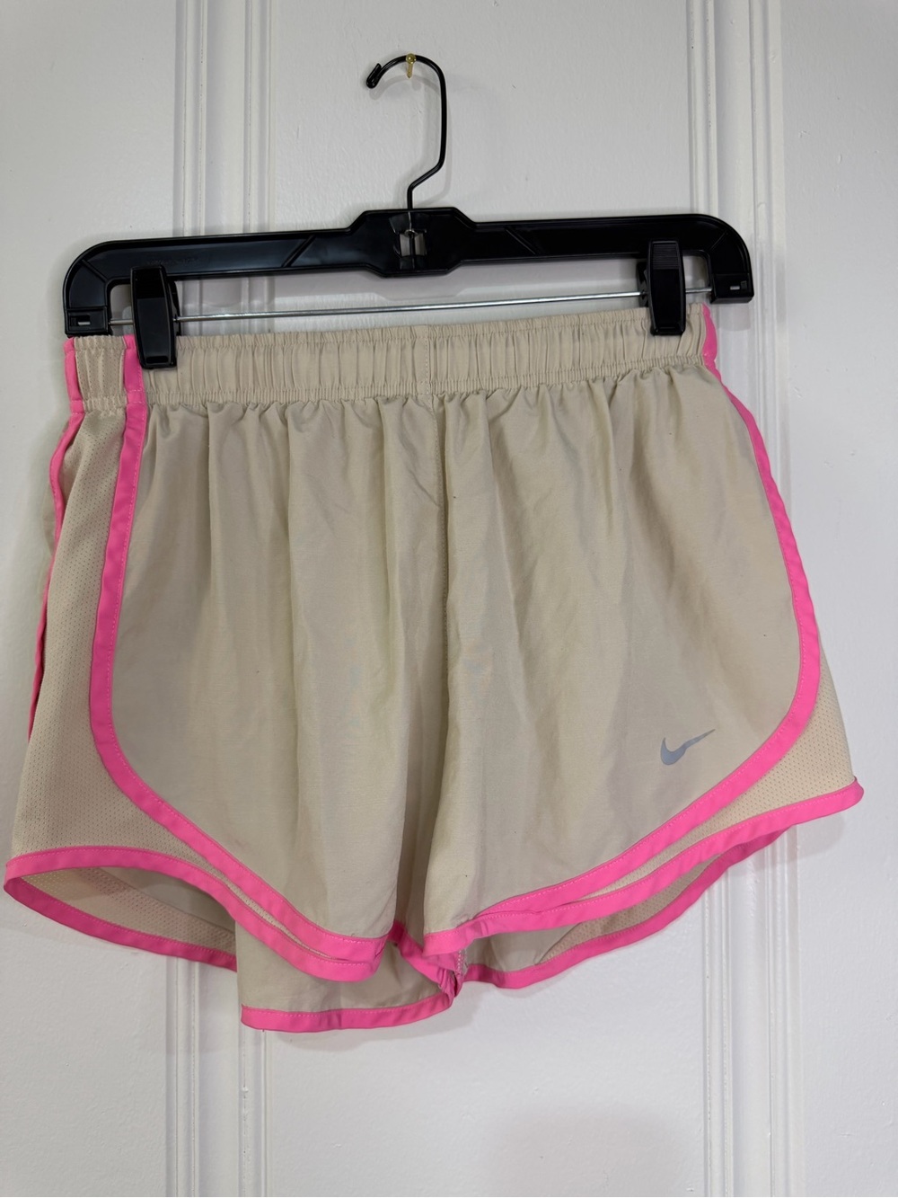 Nike Women’s Beige Athletic Shorts with Pink Trim